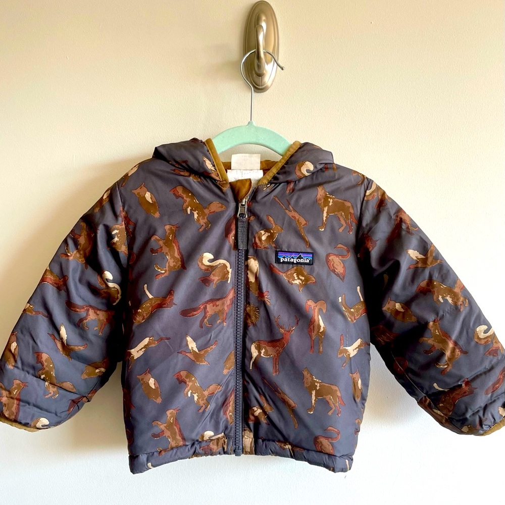 Patagonia Reversible Down Sweater Hoody Jacket 2T. Rare Print!